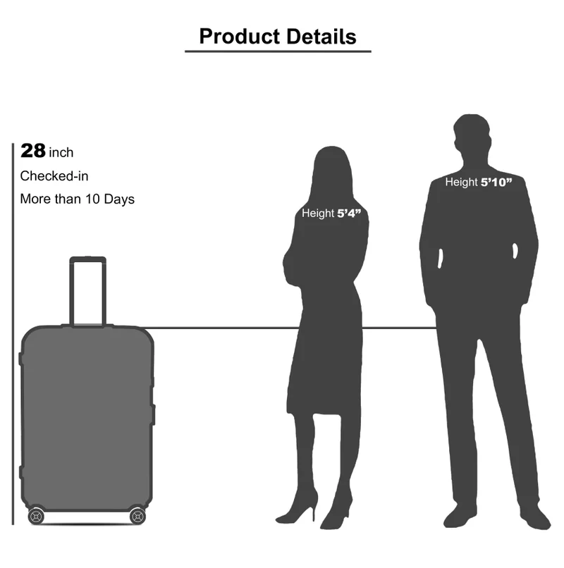Senator  Unisex Hard Case Large Checked Luggage Lightweight PP Fashion Trolley Luggage with 360° Degree 4 Twin Wheel and Safe Zippers KH1010 Black  | Best Price UAE